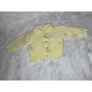 1980's Baby Yellow Knit Cardigan Sweater Teddy Bear Size‎ Newborn to 9 Months
